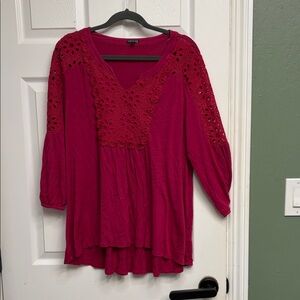 Hannah Berry Crochet-Trim 3/4 Sleeve V-Neck Tunic